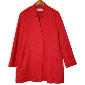 VGUC Zara Jacquard Herringbone Buttoned Mid Length Coat Red Size Large
